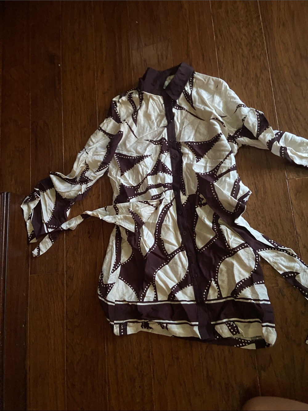 Printed Brown & Cream Mini Dress with Belt
